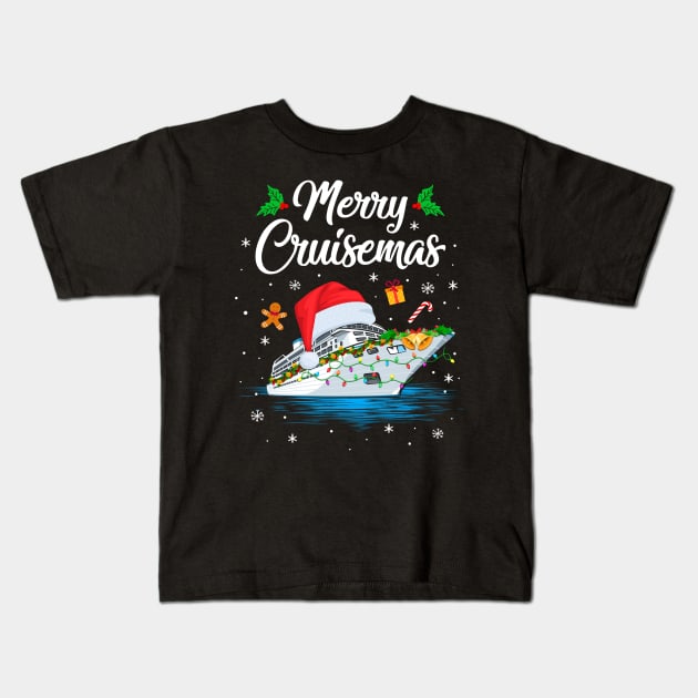 Merry Cruisemas Christmas Family Santa Reindeer Cruise Ship Kids T-Shirt by James Green